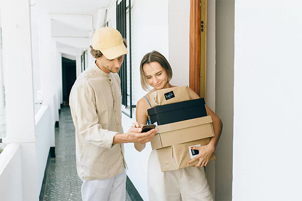 A girl receiving parcel